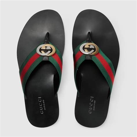 Men's Thong Sandal With Web In Green/Red Web.